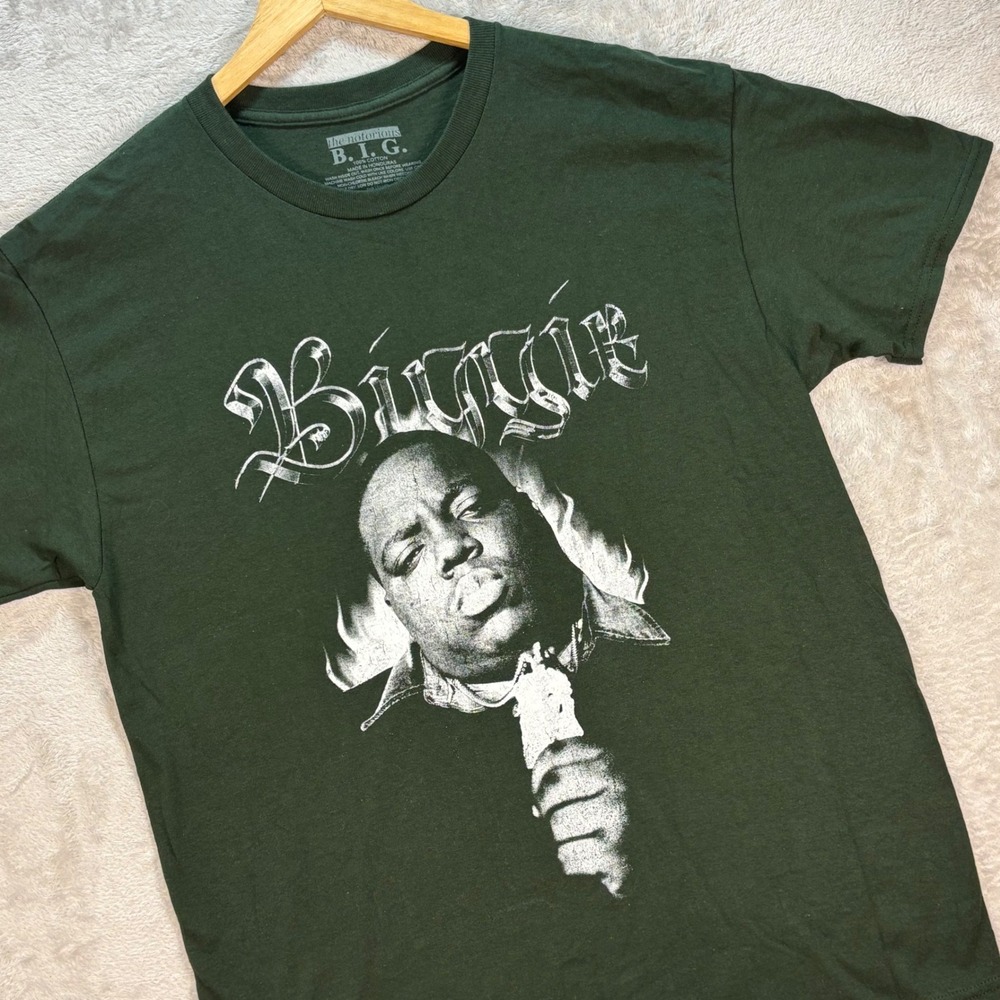 Notorious B.I.G. Graphic T-Shirt Men's Large Green Rap Tee‎ Cotton Crew Neck